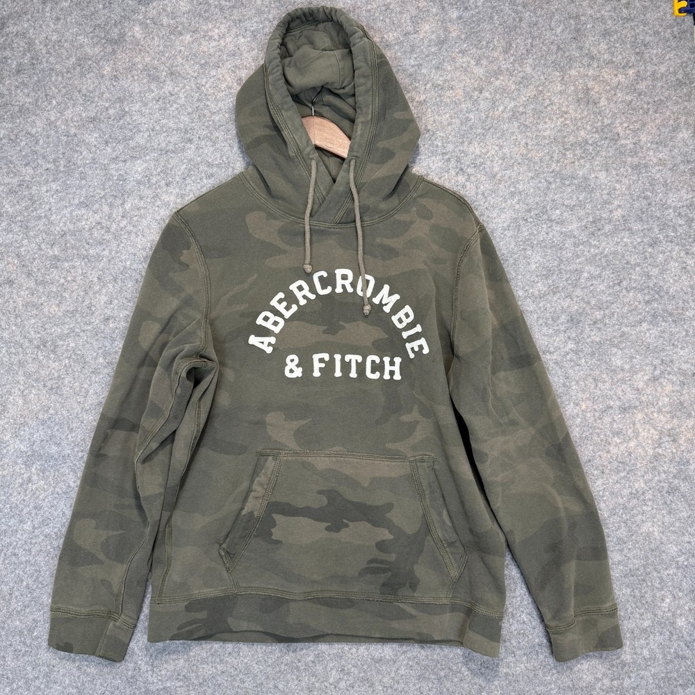 Abercrombie & Fitch Camo Hoodie Sweatshirt Mens Large Graphic Fleece Green Army